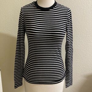 Zara‎ Long Sleeve Basic T Shirt Stripe Black White